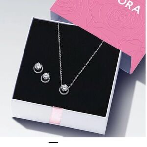 Pandora Silver Necklace and Earring Set